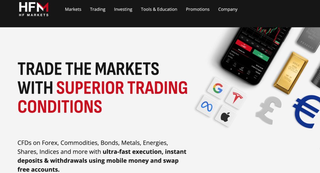 A screenshot of HFM website - one of the best trading platforms that accept mpesa in Kenya