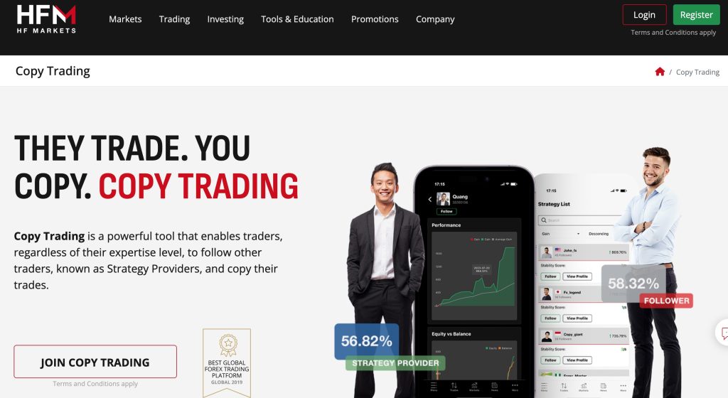 Screen shot of HF Markets Copy Trading HFcopy