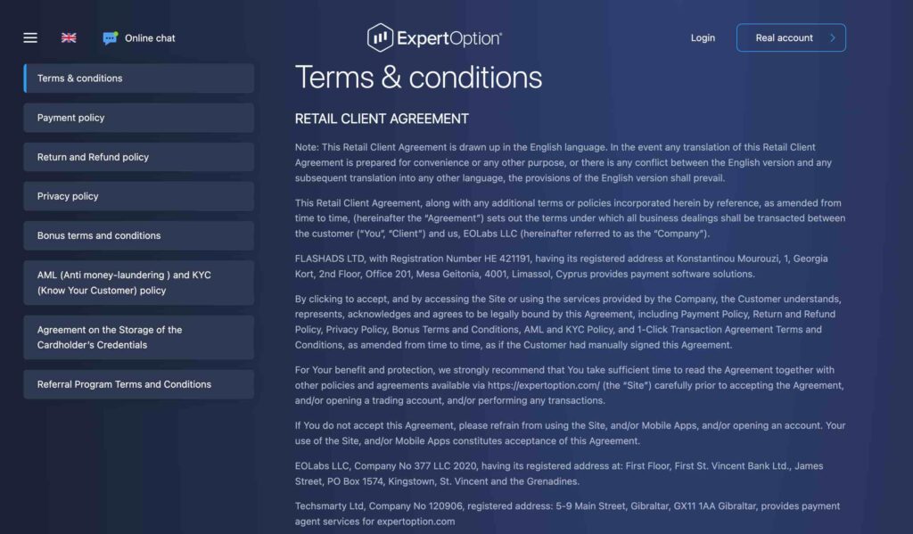 The terms and conditions of ExpertOption are fair to every trader